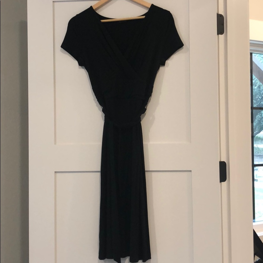 Talbots Black V Neck Faux Wrap Dress-S